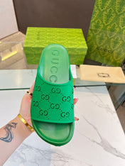 PLATFORM SANDALS IN EMERALD GREEN MONOGRAM IMPORTED TPU