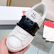 VALENTINO 25S GARAVANI ROCKSTUD UNTITLED STUDDED SNEAKERS IN WHITE MIX BLACK LAMBSKIN