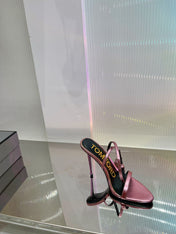 PADLOCK HIGH HEEL 10 CM SANDAL IN CREPE PINK SHEEPSKIN