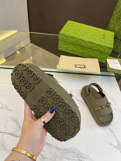 HORSEBIT FLATFORM SANDAL 5 CM IN ARMY GREEN IMPORTED TPU