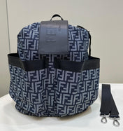 FENDI STRIKE LARGE 46 FF MIDNIGHT BLUE JACQUARD FABRIC BACKPACK