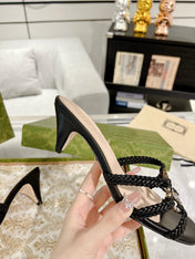 GG CRYSTAL MID - HEEL BLACK CALFSKIN