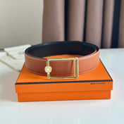 HM OSCAR BELT BUCKLE & REVERSIBLE YAM ORANGE AND BLACK LEATHER STRAP 38MM GOLD HARDWARE