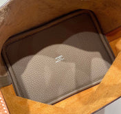 HERMES 25S PICOTIN LOCK 18 IN BROWN AND ORANGE COMBINATION CALFSKIN SILVER HARDWARE