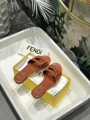FENDI BAGUETTE SLIDES IN CINNAMON BROWN LAMBSKIN