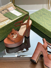 GG 120 INTERLOCKING G SANDAL CARAMEL CALFSKIN