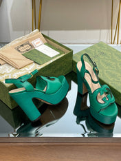 GG 120 INTERLOCKING G SANDAL JADE GREEN CALFSKIN
