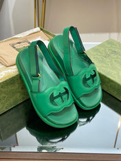GG INTERLOCKING G CUT OUT SANDAL JADE GREEN LAMBSKIN