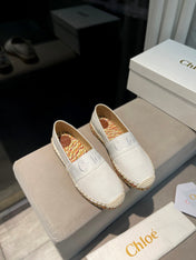 LOAFERS IN WHITE FABRIC AND RAFFIA