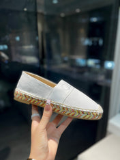 CHLOÉ LOAFERS IN WHITE FABRIC AND RAFFIA