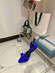 HIGH HEELS 11 CM IN COBALT BLUE PURE SILK AND LAMBSKIN