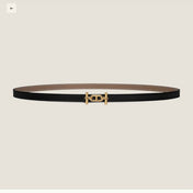 HM ANCRE BUCKLE & REVERSIBLE BLACK AND KHAKI BROWN LEATHER STRAP 13MM GOLD HARDWARE