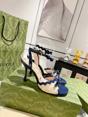 GG HIGH - HEEL SANDAL AZURE FABRIC ATTACH BOW