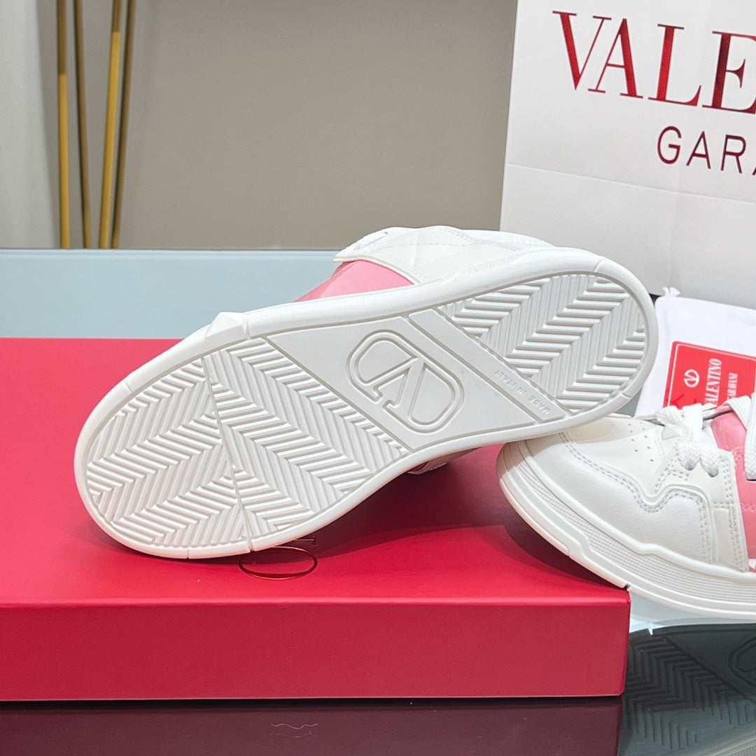 VALENTINO 25S GARAVANI OPEN SKATE SNEAKERS IN PEACH PINK LAMBSKIN STYLE 11