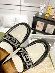 GG LOAFER WITH GG CHAINS GLOSSY BLACK AND WHITE CALFSKIN