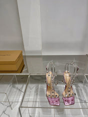 GIANVITO ROSSI 26S HEELED SANDALS 105 MM IN METALLIC PINK PATENT LEATHER CRYSTALS