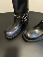 MIUMIU 26S MID-CALF BOOTS IN BLACK CALFSKIN SILVER HARDWARE