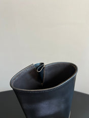 MIUMIU 26S KNEE-HIGH BOOTS IN BLACK CALFSKIN SILVER HARDWARE