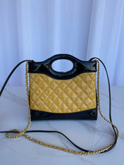 CC MINI 23 SHOPPING BAG IN GLOSSY BLACK MIX MUSTARD YELLOW CALFSKIN