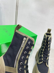 RIBBON BOMBER LACE-UP BOOTS IN BLACK MIX OLIVE GREEN CANVAS