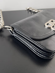 BB SOFT FLAP BAG 25 IN BLACK PEACH CALFSKIN SILVER HARDWARE