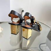 CHLOÉ REBECCA LOW HEELED SANDAL IN BLACK LAMBSKIN GOLD HARDWARE