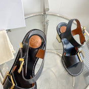 CHLOÉ REBECCA LOW HEELED SANDAL IN BLACK LAMBSKIN GOLD HARDWARE