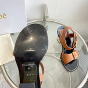 CHLOÉ REBECCA LOW HEELED SANDAL IN CINNAMON BROWN LAMBSKIN GOLD HARDWARE