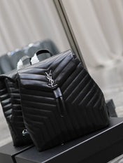 LOU BACKPACK 33 IN BLACK QUILTED CALFSKIN SILVER HARDWARE