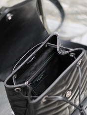 LOU BACKPACK 26 IN BLACK QUILTED CALFSKIN SILVER HARDWARE