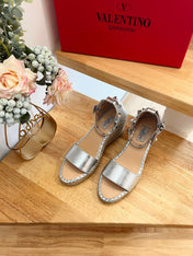 VALENTINO 26S WEDGE SANDALS IN SILVER METALLIC CALFSKIN