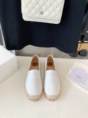 CHLOÉ LOAFER SHOES IN WHITE DENIM AND WOVEN RAFFIA