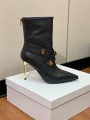 BALMAIN 26S BOOT 105 MM IN BLACK CALFSKIN WITH GOLD HARDWARE STYLE 1