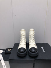 MARTIN SHORT BOOTS WHITE MIX BLACK LAMBSKIN