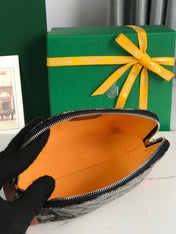 VENDÔME COSMETIC POUCH 17 IN BLACK GOYARDINE CANVAS AND TAN CALFSKIN TRIM