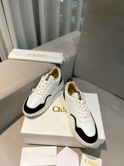 CHLOÉ NAMA SNEAKER IN WHITE LAMBSKIN AND BLACK SUEDE
