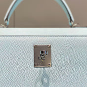 KELLY 28CM IN BLUE BRUME EPSOM CALFSKIN PALLADIUM HARDWARE