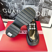 VIV' RANGERS LOAFERS IN BLACK SHINY CALFSKIN STRASS BUCKLE