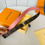 LV Initiales 30mm Reversible Belt Gold Rotating Buckle Pink Brown Leather
