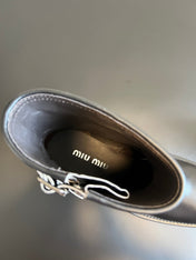MIUMIU 26S ANKLE BOOTS IN BLACK CALFSKIN SILVER HARDWARE