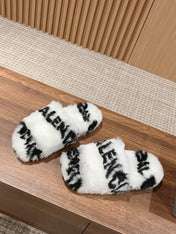 LAMB WOOL SLIPPER WHITE MIX BLACK