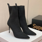 BALMAIN 26S BOOTS 105 MM IN BLACK FLYKNIT STONE EMBELLISHED STYLE 22