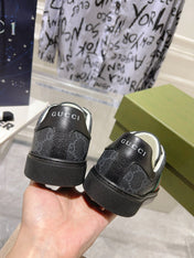 GG ACE GG SUPREME TRAINER BLACK CALFSKIN WITH PATTERNS