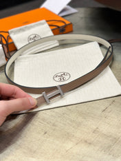 HM FOCUS BUCKLE & REVERSIBLE PEANUT BROWN AND WHITE LEATHER STRAP 13MM SILVER HARDWARE
