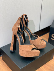 HIGH HEEL 14.5 CM SANDALS IN CIDER BROWN SUEDE