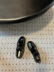MIUMIU 26S CHURCH BROGUE MONK STRAP SHOES IN BLACK PATENT CALFSKIN