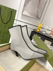 GG ANKLE BOOTS IN WHITE MIX BLACK MESH AND SHEEPSKIN