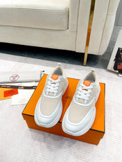GIGA SNEAKER IN TAN BROWN STITCHED MESH AND WHITE CALFSKIN
