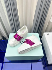 FLATFORM ROCKSTUD UNTITLED SNEAKER IN WHITE MIX MAGENTA PURPLE CALFSKIN