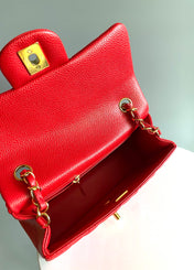 MINI RECTANGLE FLAP BAG 20CM RED CAVIAR GOLD HARDWARE